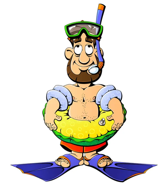 新手潜水员带橡胶圈。从一大套的吉祥物. — 图库矢量图片
