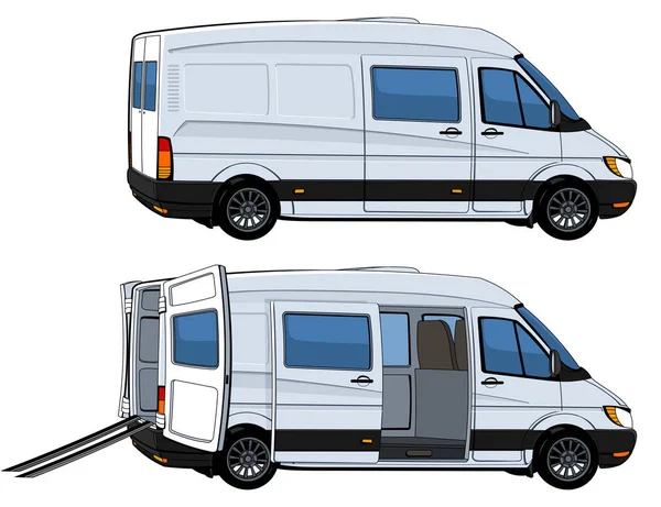 Комерційний фургон з відкритими дверима для завантаження . — стоковий вектор