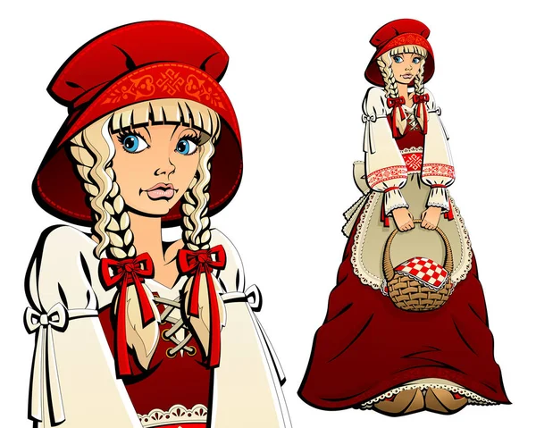 Personajes de cuento de hadas. Caperucita Roja con una cesta . — Vector de stock