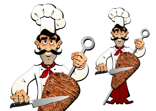 Kaukasische cook snijdt kebab. — Stockvector