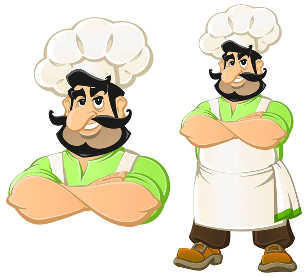 Chef caucásico de dibujos animados le invita a almorzar . — Vector de stock