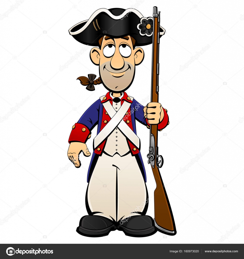 American revolutionary war soldier in Continental army uniform, . Army  with musket. Stock Vector Image by ©comsorg #160973020