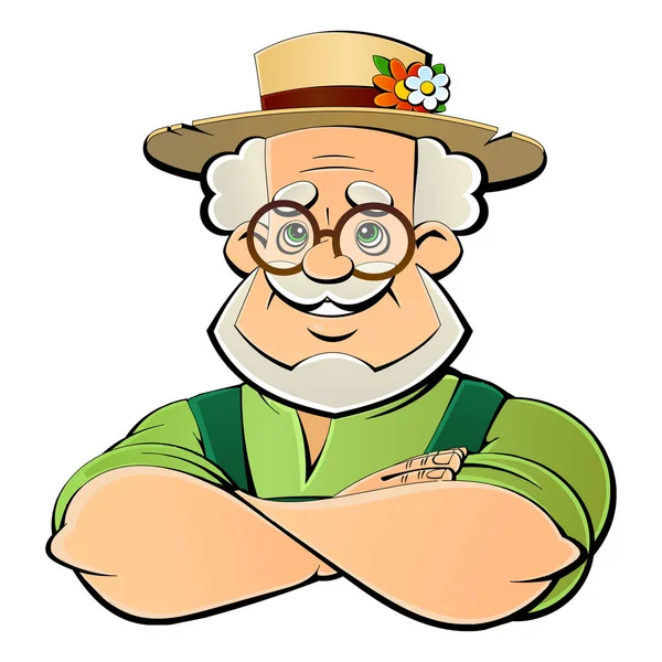 Starý farmář v mrkací klobouku. Logo. — Stockový vektor