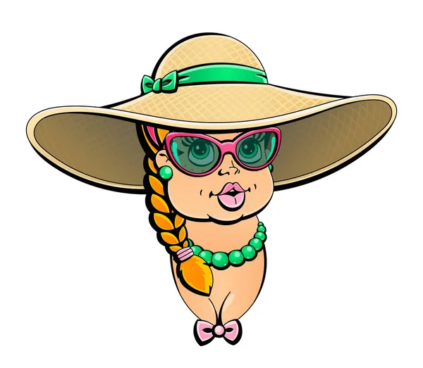 Avatar. Mujer regordeta en gafas de sol y un sombrero de paja . — Vector de stock