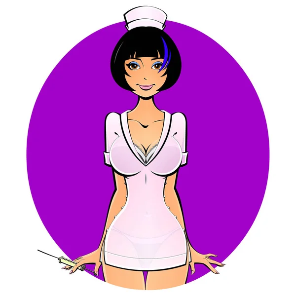 Сексуальная медсестра со шприцем для укола. Аватар, икона . — стоковый вектор