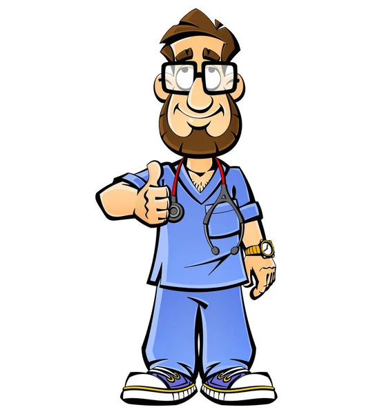 大胡子医生的卡通。手势和情绪。从一大套的吉祥物. — 图库矢量图片