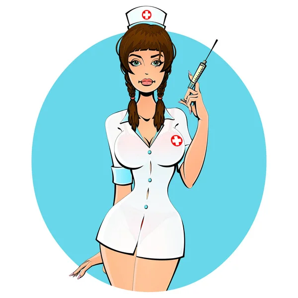 Seksi hemşire bir çekim için bir şırınga. Avatar, kutsal kişilerin resmi. Yetişkinler için.