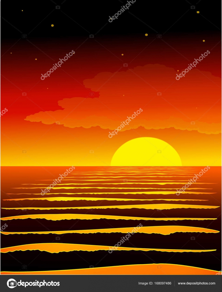 Coucher De Soleil à La Mer Arrière Plan Dessin Animé