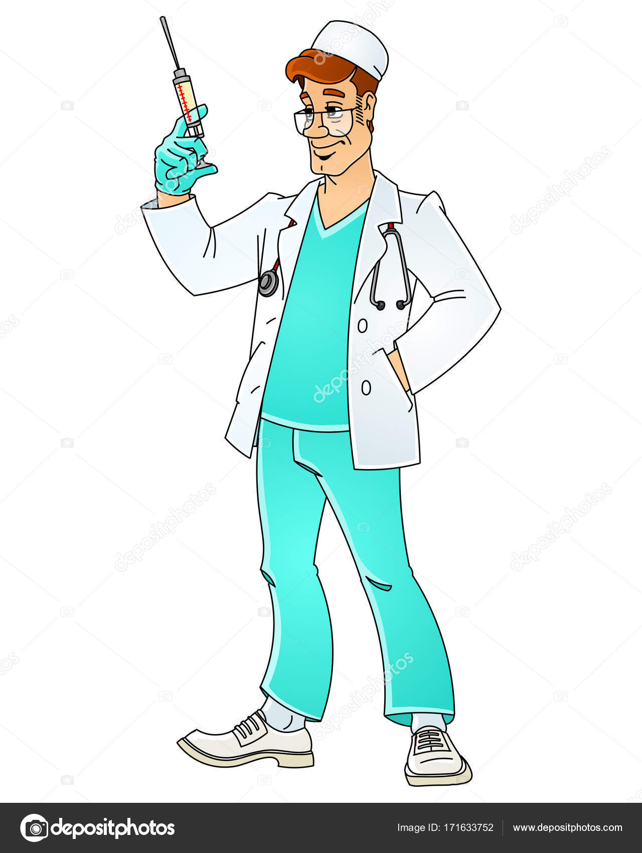 A doctor with a syringe makes an injection. Stock Vector Image by ©comsorg  #171633752