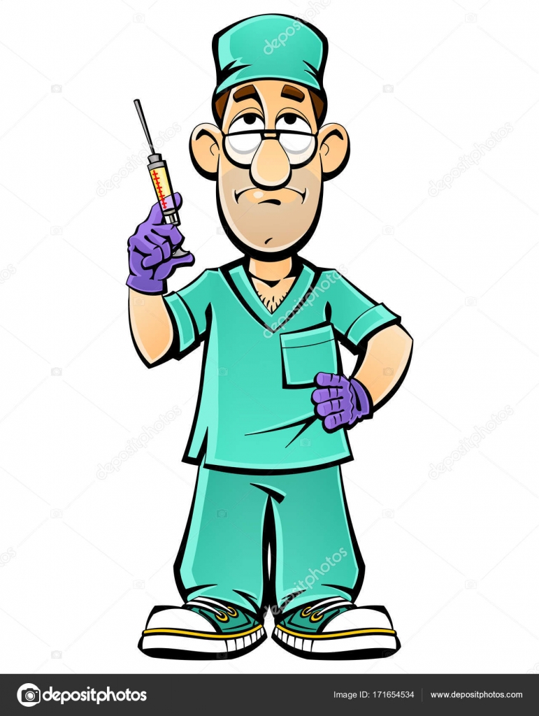 Cartoon doctor with a syringe makes an injection. Stock Vector Image by  ©comsorg #171654534
