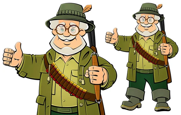 The old hunter. Cartoon character. — Stock Vector