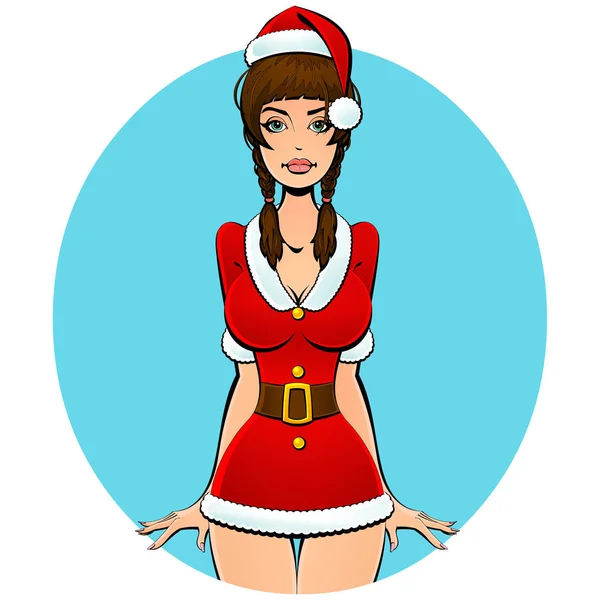 Dziewczyna Boże Narodzenie Santa Claus Czerwonym Kapturku Płaszcz — Wektor stockowy