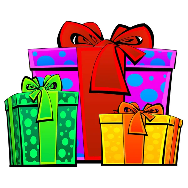 Cadeaux Dans Des Boîtes Lumineuses Avec Rubans Arcs — Image vectorielle