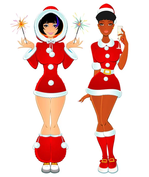 Meninas Natal Papai Noel —  Vetores de Stock