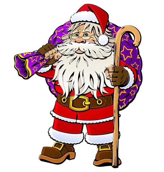 Dessin Animé Père Noël Avec Sac Cadeaux — Image vectorielle
