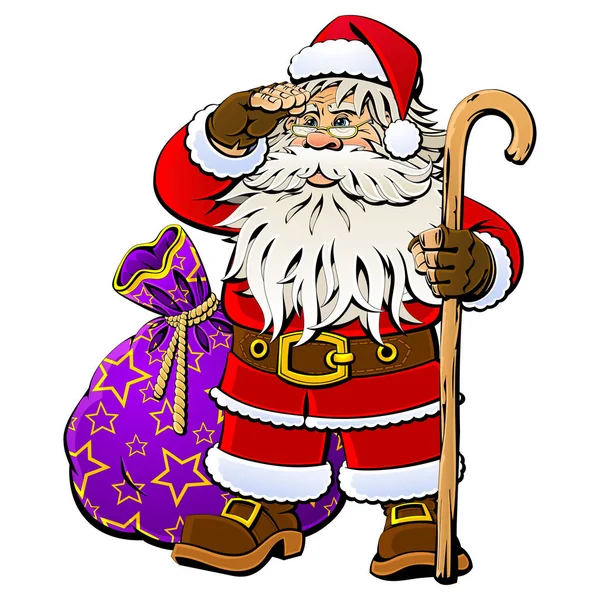 Cartoon Santa Claus with a bag of gifts. — Stock Vector