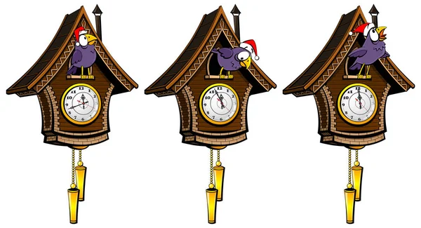 Reloj de Año Nuevo con un cuco. Vector . — Archivo Imágenes Vectoriales
