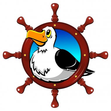 Albatros, büyük bir martı. Direksiyon simidi, yuvarlak kare. Bir etiket, bir amblem, logo.