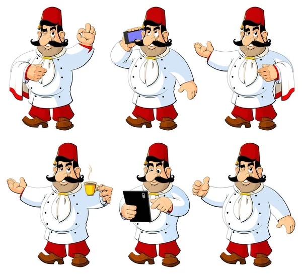 Cartoon Chef Turkish National Fez Set Images — Stock Vector