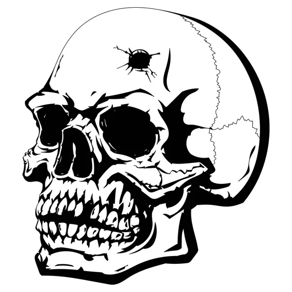 Human Skull Bullet Hole Forehead — Stock Vector