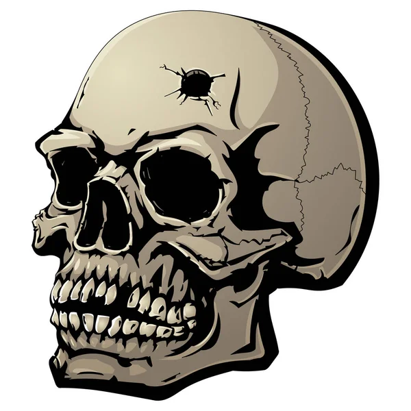 Human Skull Bullet Hole Forehead — Stock Vector