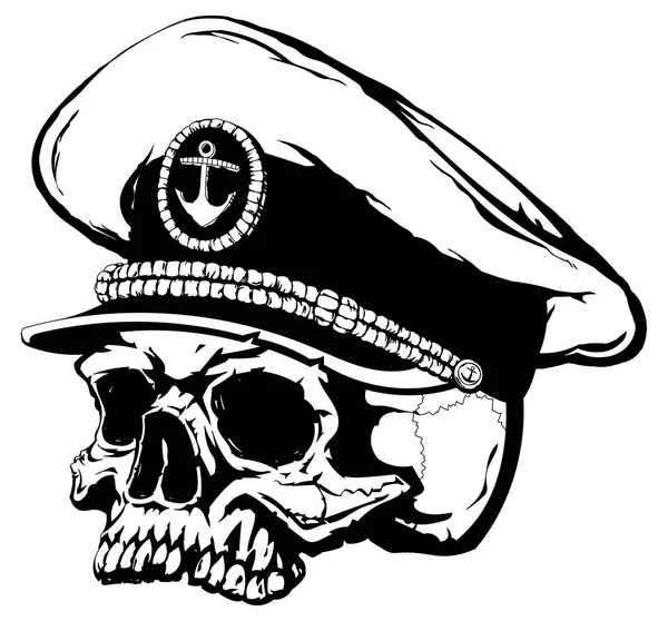 Human Skull Captain Cap — Stock Vector