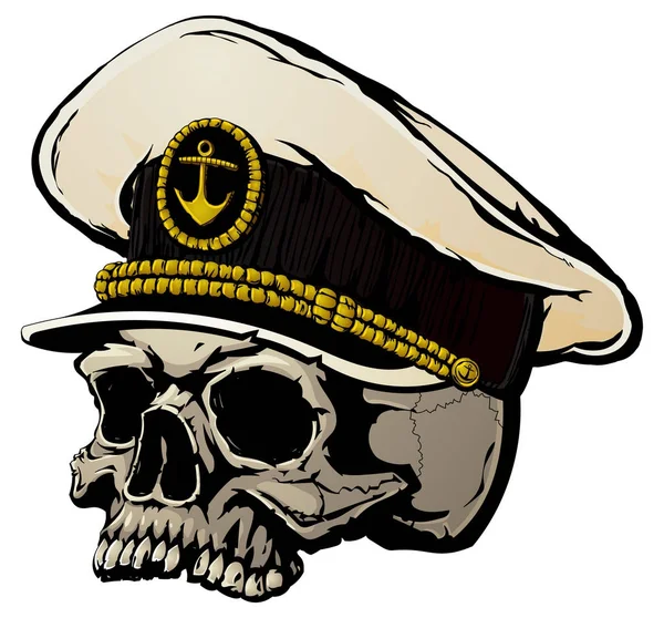 Human Skull Captain Cap — Stock Vector