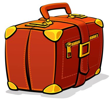 Klasik deri kahverengi seyahat bavul. Retro. Karikatür tarzı.