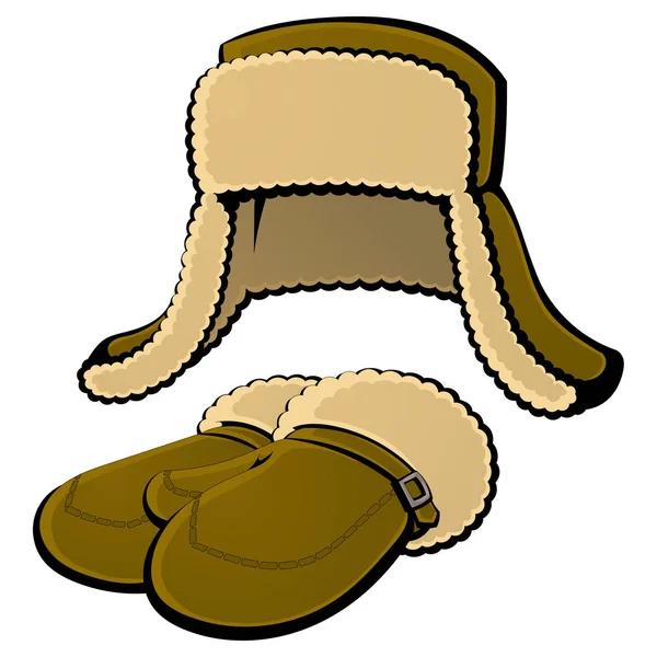 Russian Cap Earflap Mittens Fur — Stock Vector