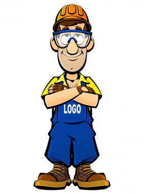 Builder, home worker. A cartoon character. The arms are crossed on the chest. vector Builder, home worker. A cartoon character. The arms are crossed on the chest. vector