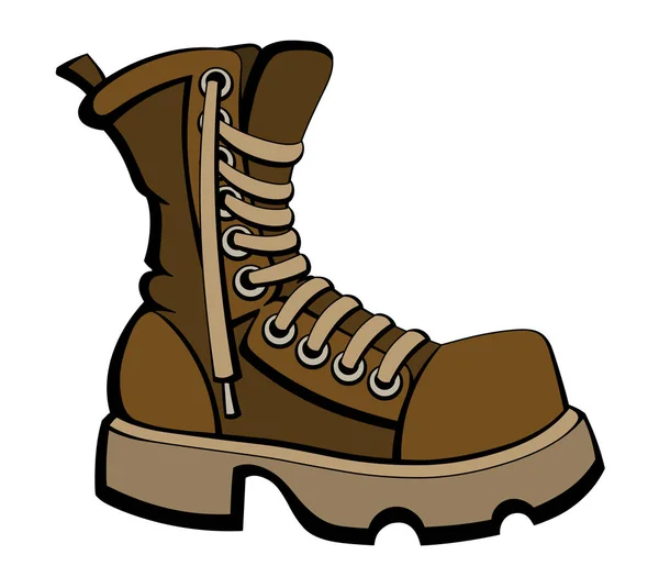 軍事ブーツ建設靴靴紐のない靴ひもで茶色だ漫画風 — ストックベクタ