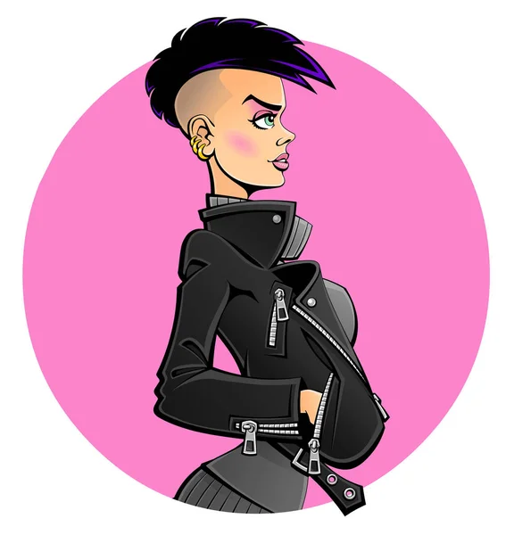Sexy Punk Girl Young Woman Black Leather Jacket Profile View Royalty Free Stock Vectors