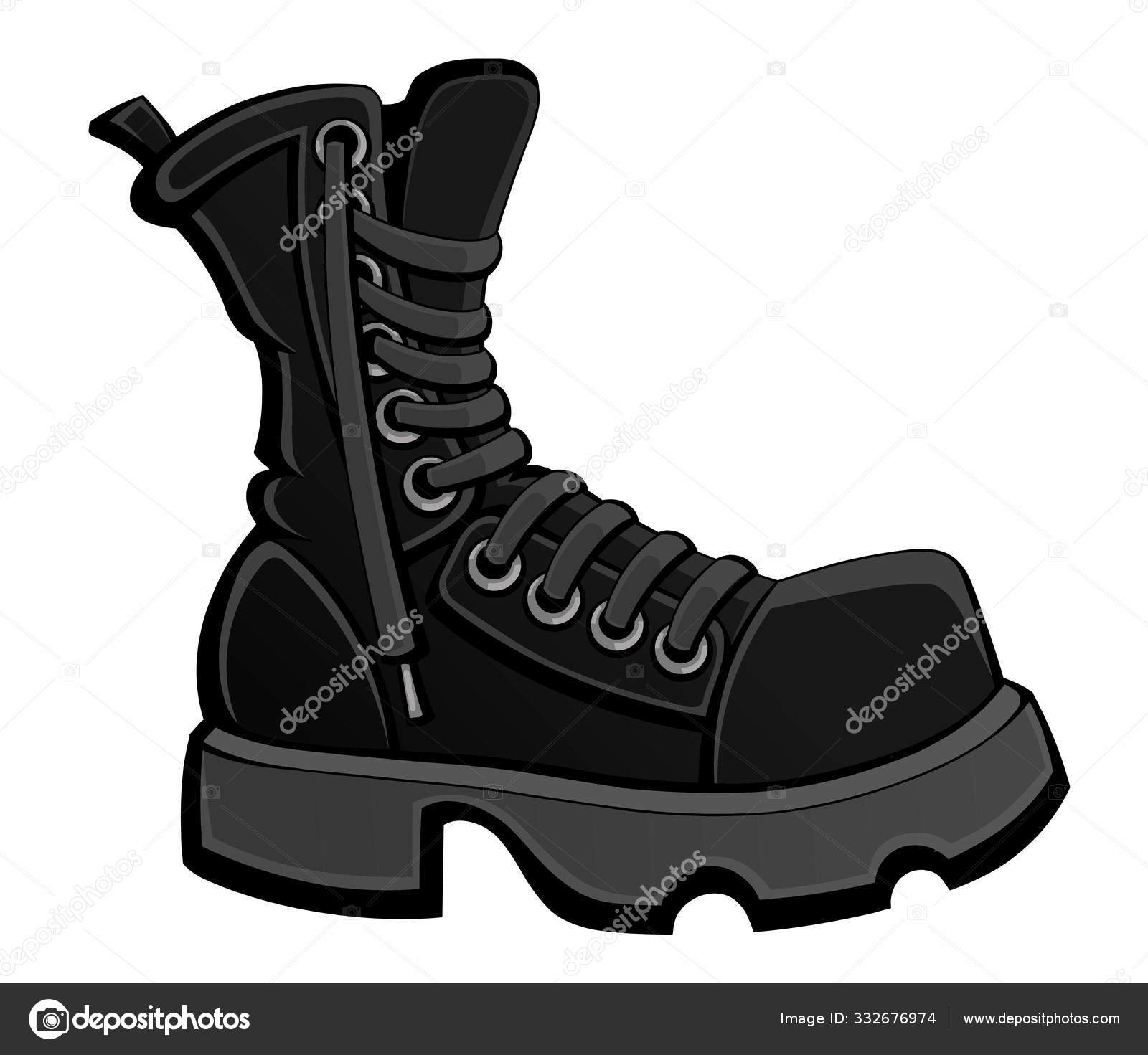 Black Army Boots Construction Shoes Untied Shoelaces Brown Color