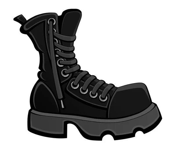 Siyah Asker Botları Inşaat Ayakkabıları Bağcıkları Çözülmüş Kahverengi Renk Çizgi Stok Vektör