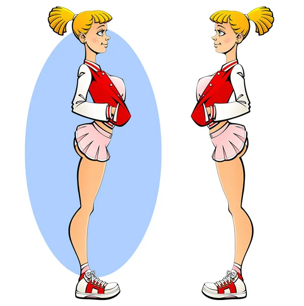 Nastolatka Uczennica Studentka Cheerleaderka Celowniku Uniwersyteckim Spódnicy Tenisówkach Pełnym Wzroście — Wektor stockowy