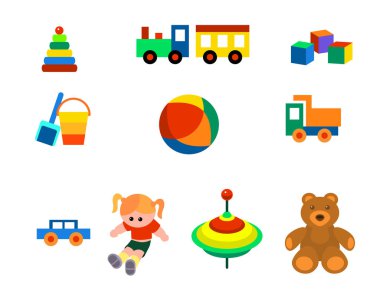 Beyaz arka plan üzerinde oyuncaklar ayarla