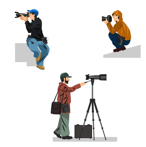 Photographers set on the white background — Stock Vector