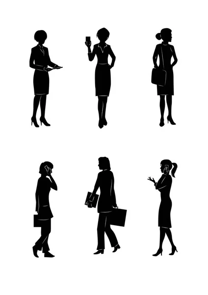 Sex silhuetter av affärskvinna — Stock vektor