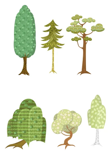 Set van zes bomen — Stockvector