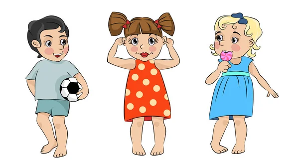 Drei Cartoon-Kinder — Stockvektor