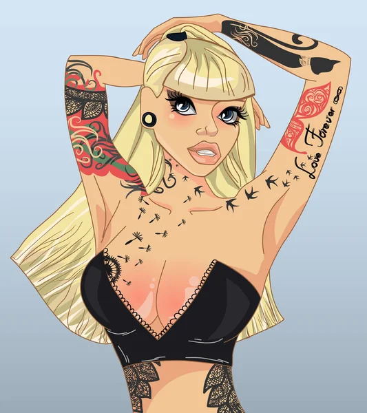 Girl in tattoos — Stock Vector