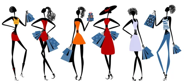 Filles de la mode avec shopping — Image vectorielle