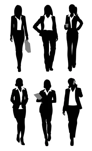 Six silhouettes de femmes d'affaires — Image vectorielle