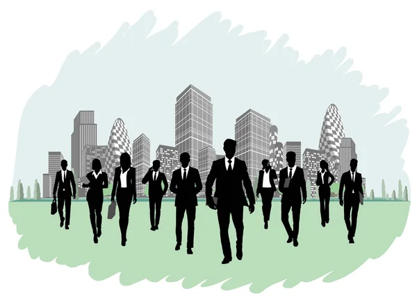 Businesspeople on the background buildings — Stock Vector