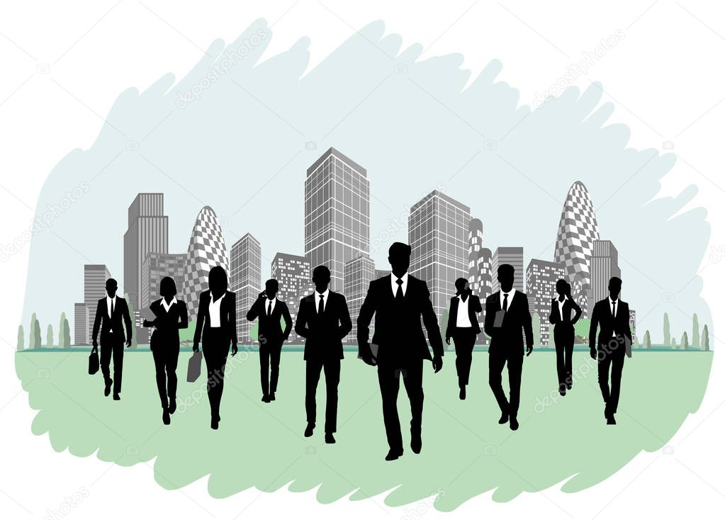 Businesspeople on the background buildings