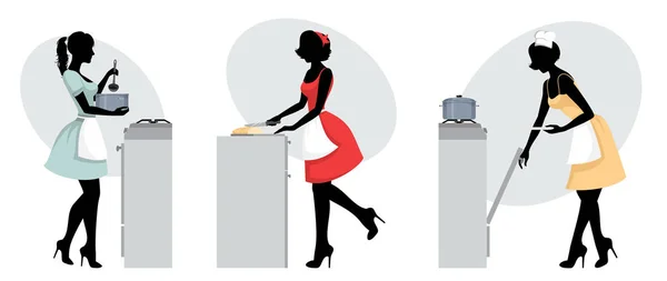 Silhouettes de filles cuisine — Image vectorielle
