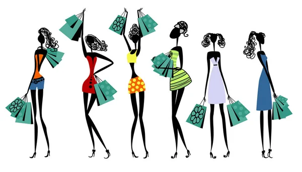 Silhouetten von Frauen beim Einkaufen — Stockvektor