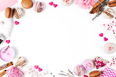 Pasta macaron veya acıbadem kurabiyesi ve lavanta kopya alanı ile