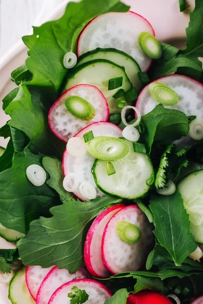 Insalata sana con ravanello, cetriolo da vicino — Foto Stock