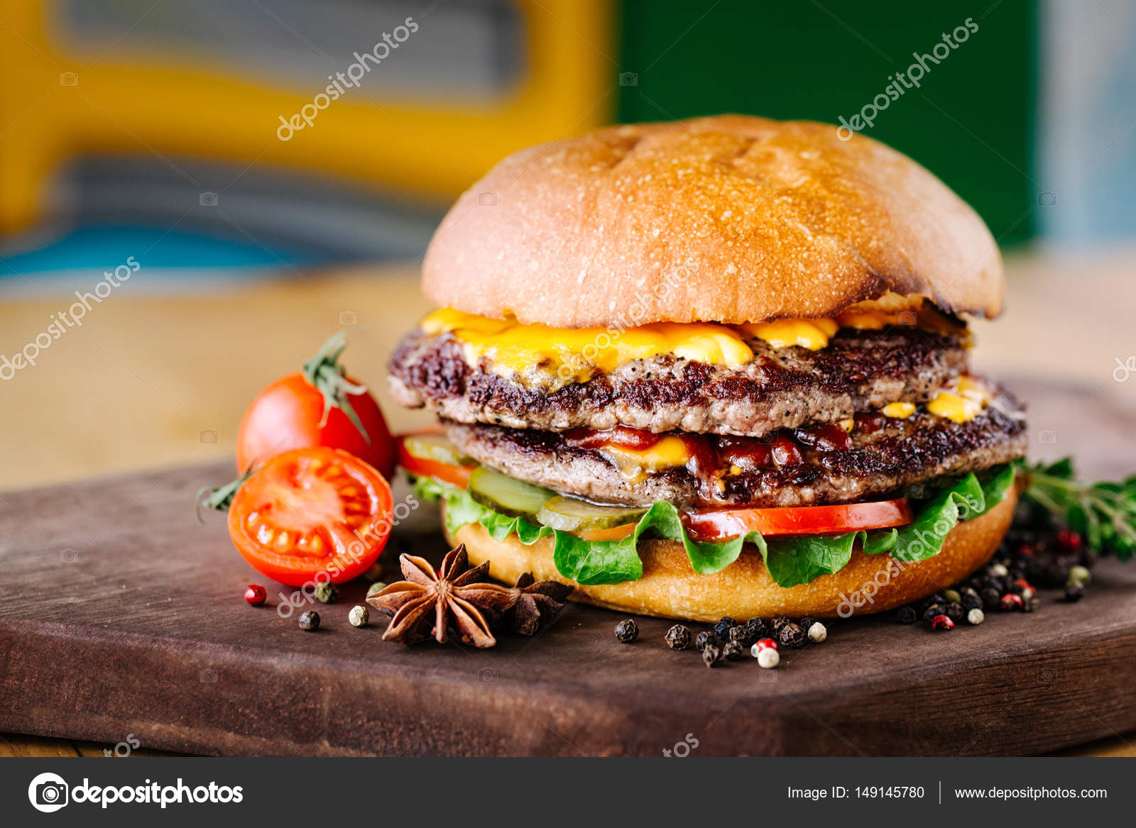 Double burger with beef — Stock Photo © Igishevamaria #149145780